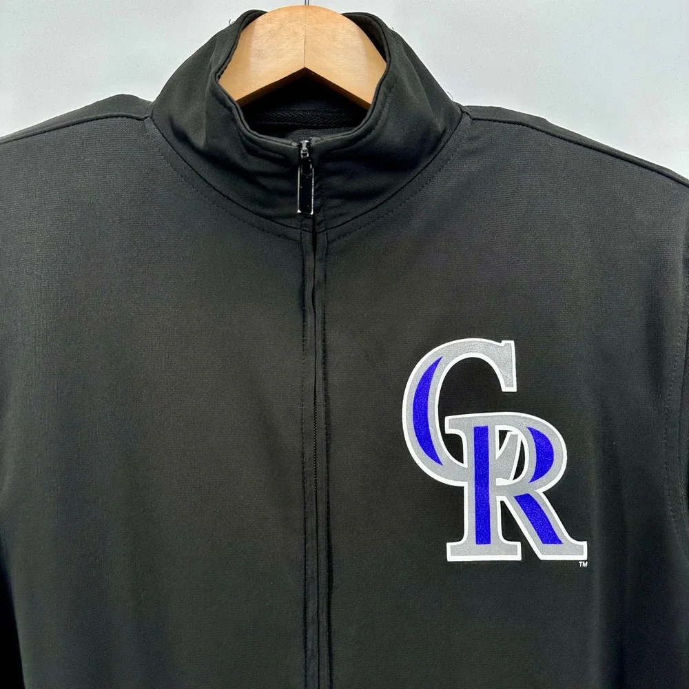 Colorado Rockies MLB Track Jacket Mens Medium Black Full Zip Mock Neck 94239